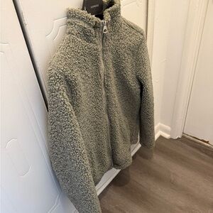 H&M zip up green fleece Sherpa jacket
